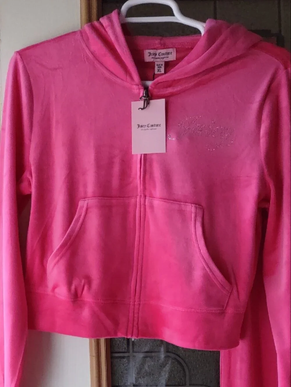 NWTS*  Juicy Couture *Hot Pink Velour Tracksuit Set XL Bling Rhinestones